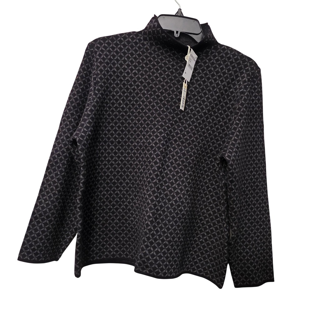 Max Studio London Women Black Grey Geometric Mock Neck Sweater 4709790 Size L